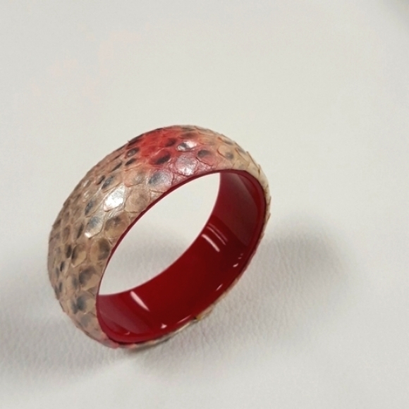 Hand Painted/ Python Snakeskin Chunky Bangle Bracelet / Pink/ Red - Picture 3 of 15